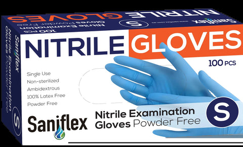 Nitrile Gloves - Powder Free - Blue, 100 Pack (Carton of 10 boxes )