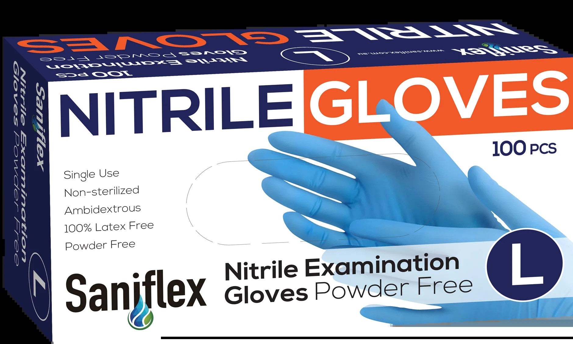 Nitrile Gloves - Powder Free - Blue, 100 Pack (Carton of 10 boxes )